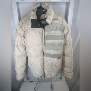 Cream and Gray Puffer Jacket Holden Size medium.  Retails $1350 Winter Coat ski